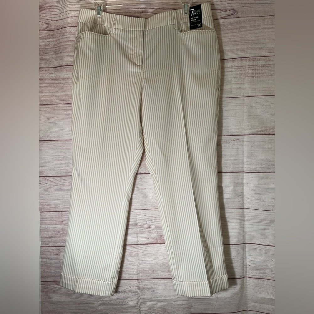 7th Ave by NY&co cream and tan striped cuffed crop pants Sz 10